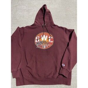 Champion Hoodie Sweater Men's Medium Red Long Sleeve Graphic Print